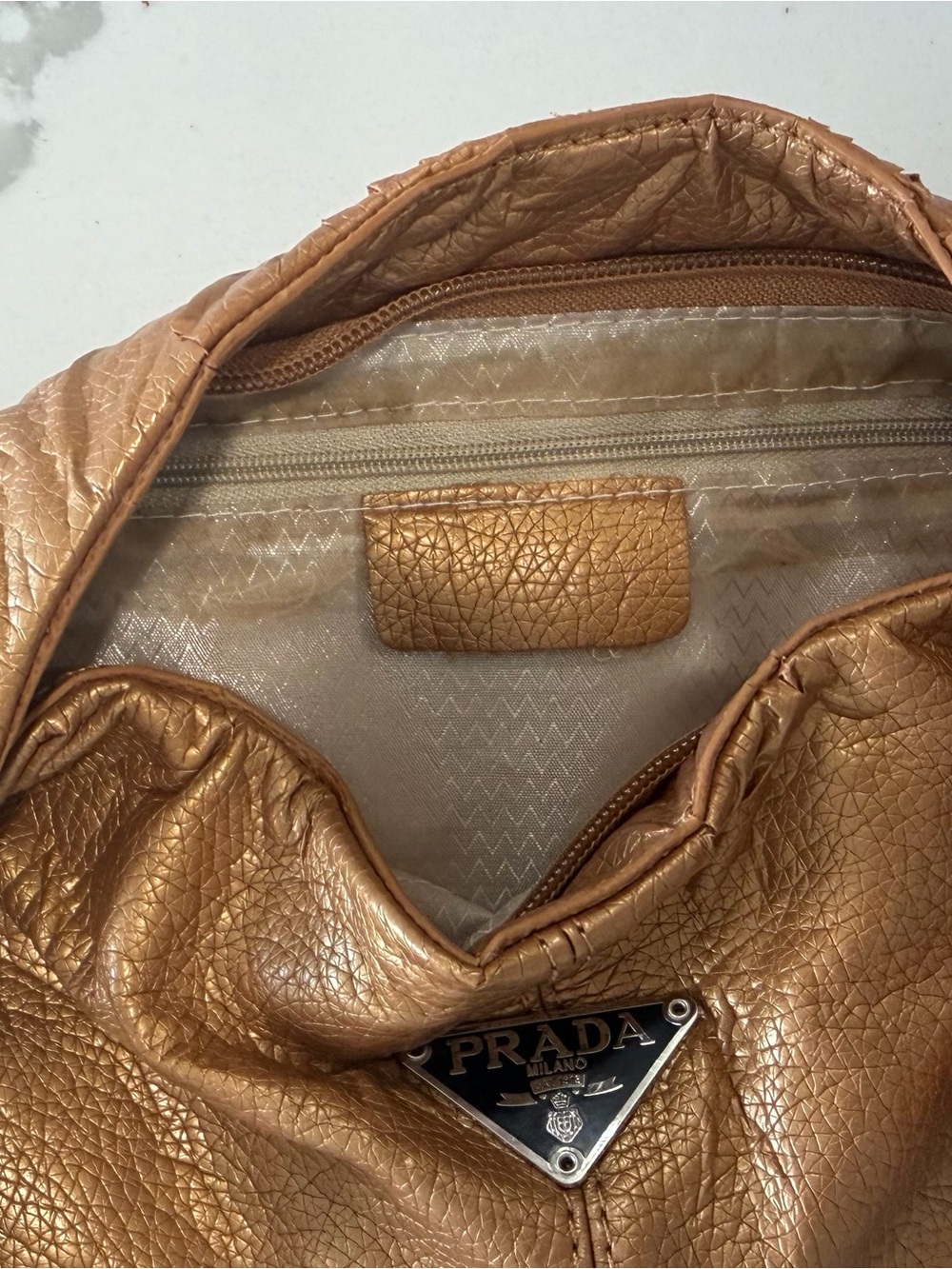 Y2K Prada Shoulder Bag authentic Gold Brown handbag silver coach vintage purse - Picture 10 of 12
